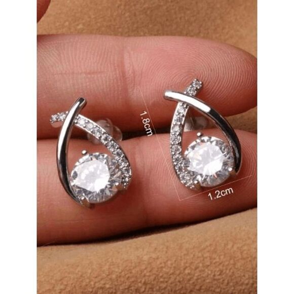 WHITE GOLD-PLATED DIAMOND STUD EARRINGS - Picture 3 of 4